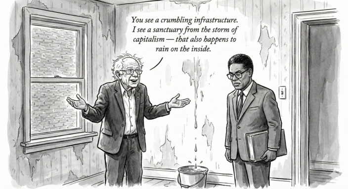 Bernie Sanders vs Thomas Sowell debate illustration